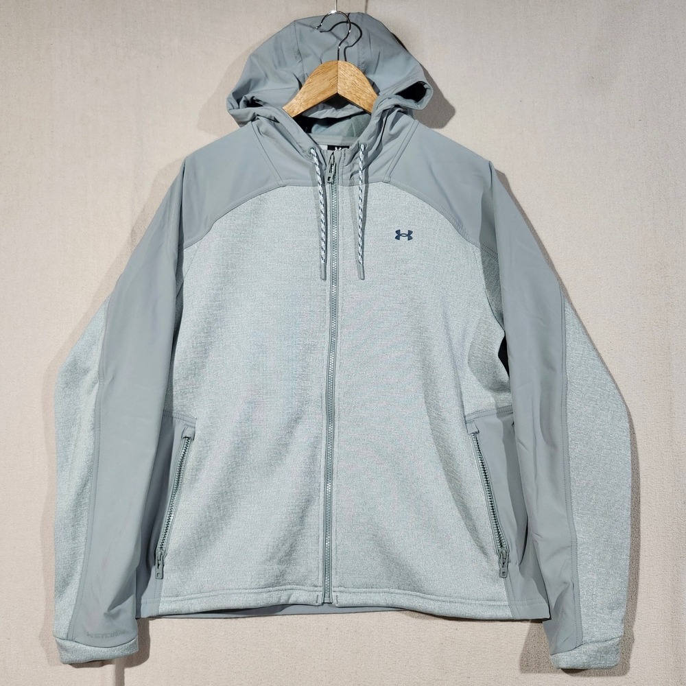 Under Armour Storm Men XL Green Full Zip Hooded Jacket Water Repellent Heathered